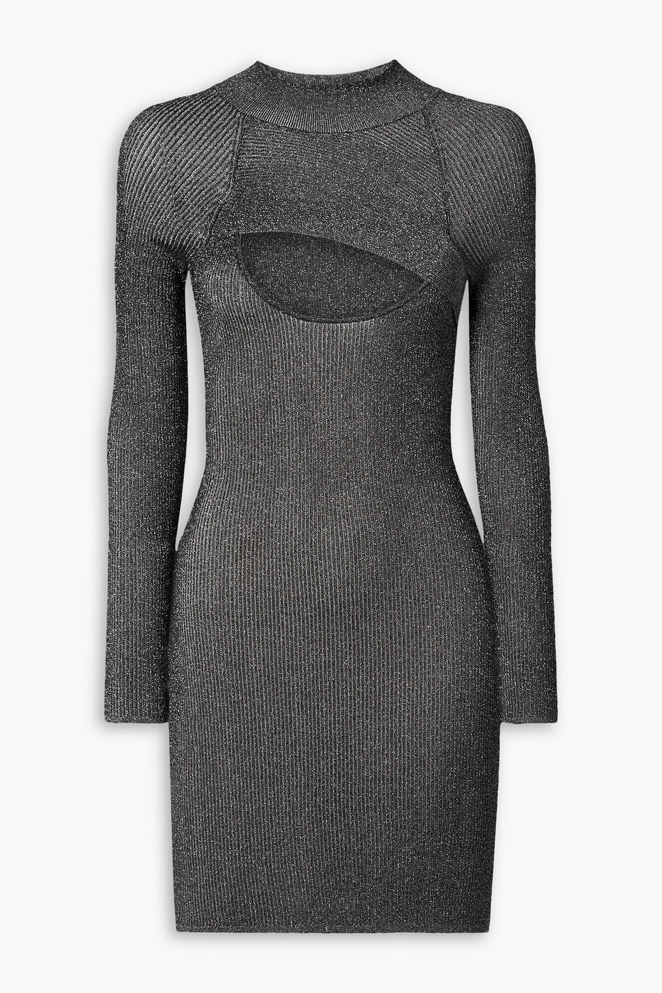Alix Nyc Carder Cutout Metallic Ribbed-knit Mini Dress In Charcoal