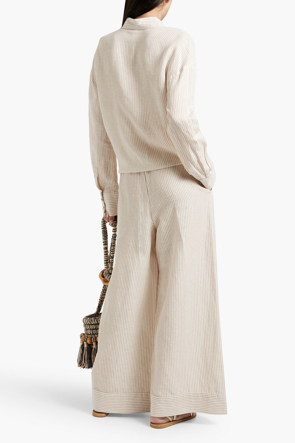 Shop Onia Striped Linen And Lyocell-blend Wide-leg Pants In Beige