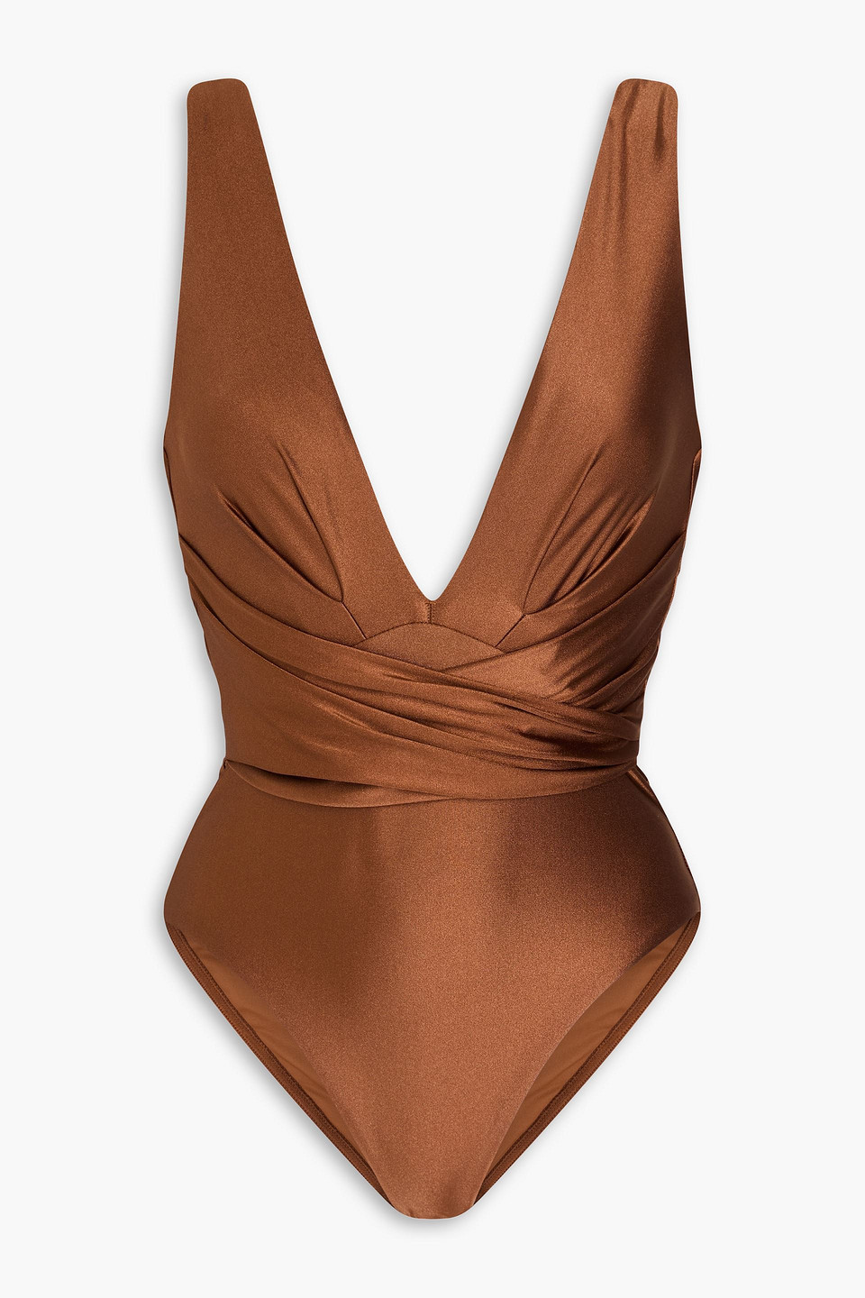 Zimmermann Raie Wrap-effect Swimsuit In Light Brown