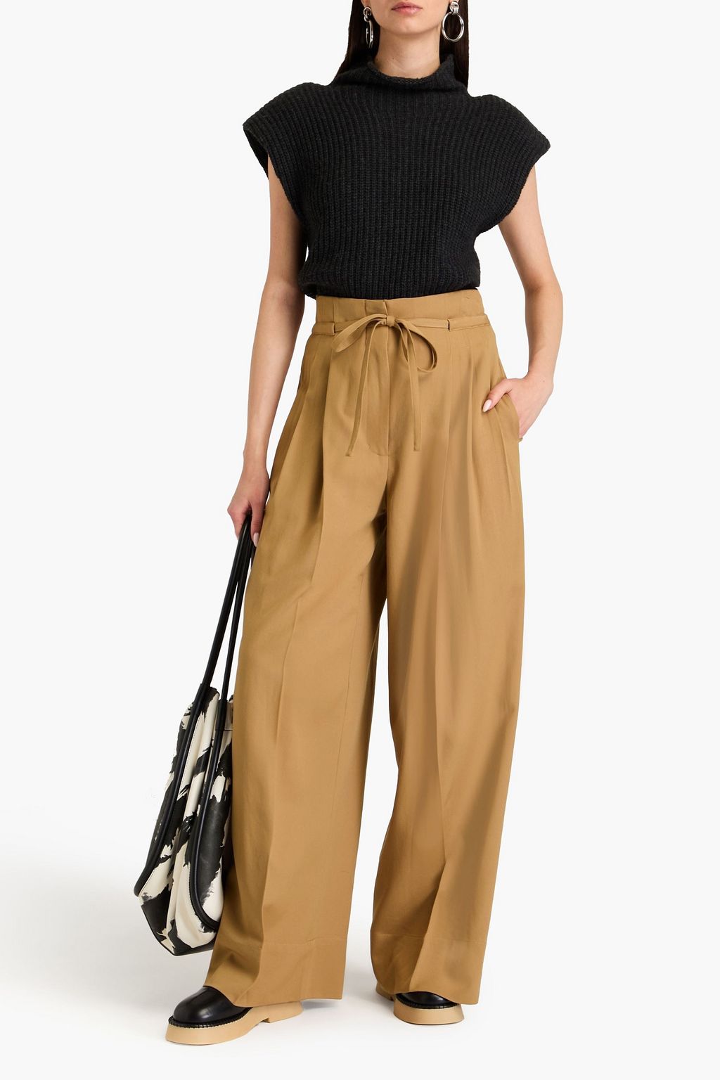3.1 PHILLIP LIM بنطال بأرجل واسعة مصنوع من صوف التويل ومزين بكسرات