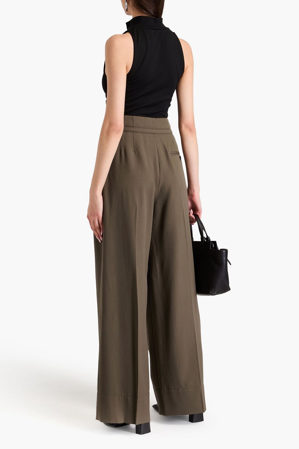 3.1 PHILLIP LIM بنطال بأرجل واسعة مصنوع من صوف التويل ومزين بكسرات