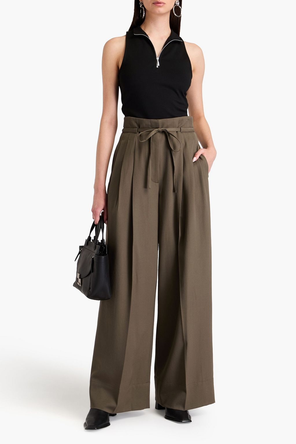 3.1 PHILLIP LIM بنطال بأرجل واسعة مصنوع من صوف التويل ومزين بكسرات