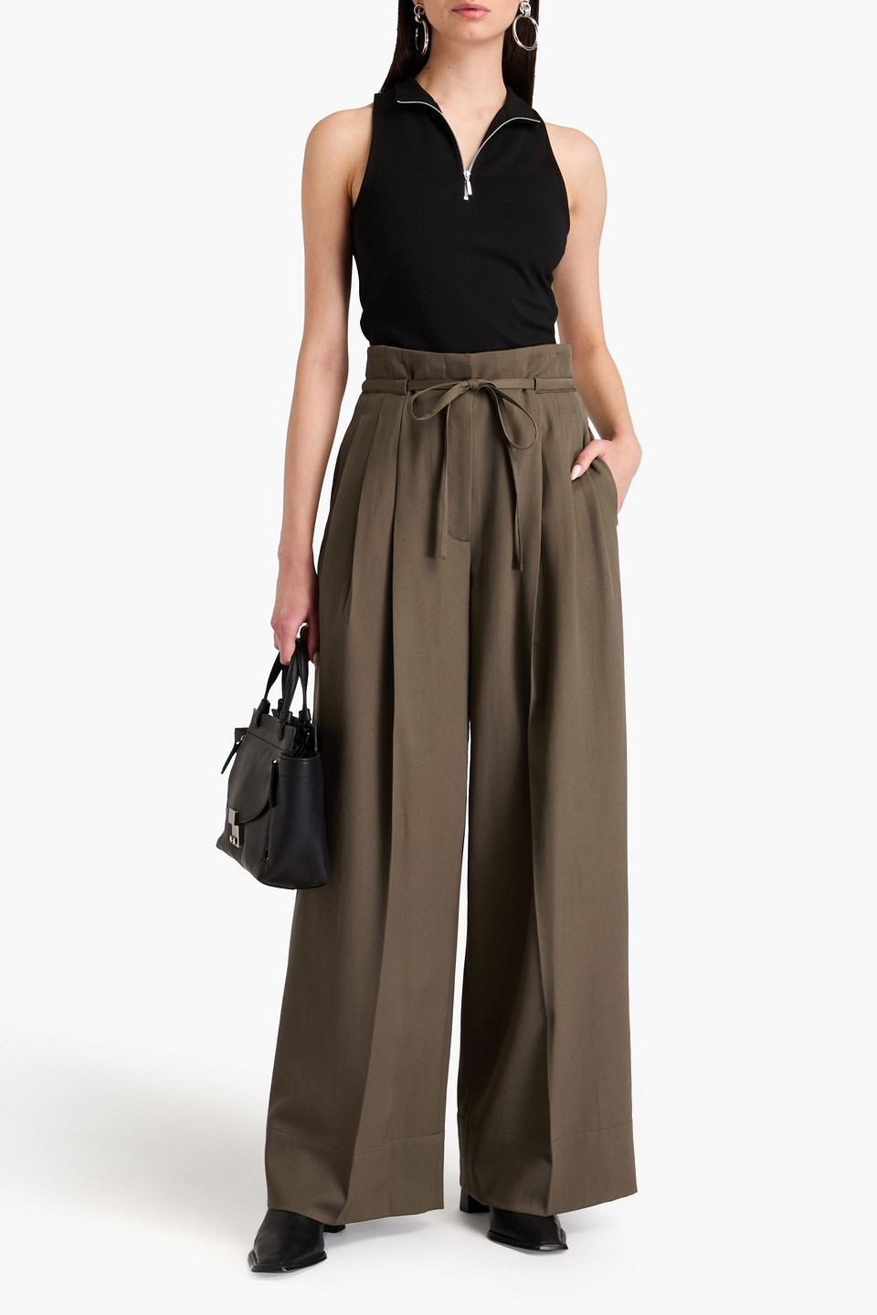 3.1 Phillip Lim Pleated Wool-twill Wide-leg Pants In Army Green