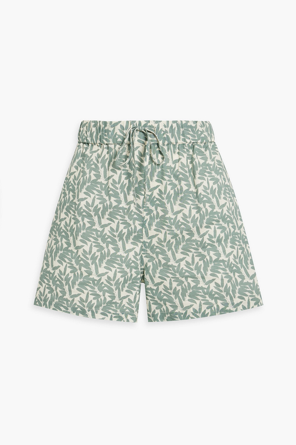 Onia Printed Linen And Cotton-blend Shorts In Sage Green