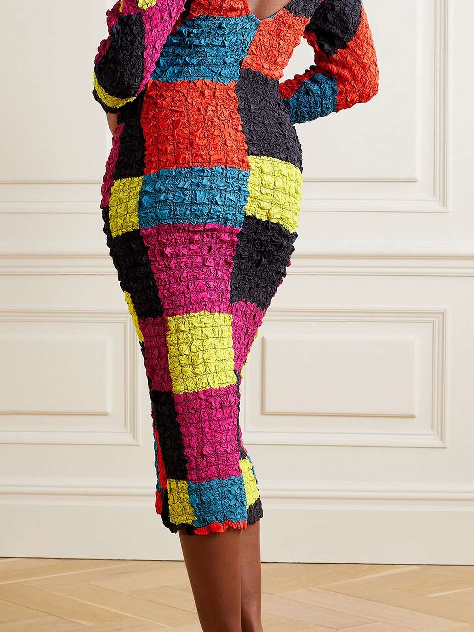 kassia checked tencel™ modal-cloqué midi dress