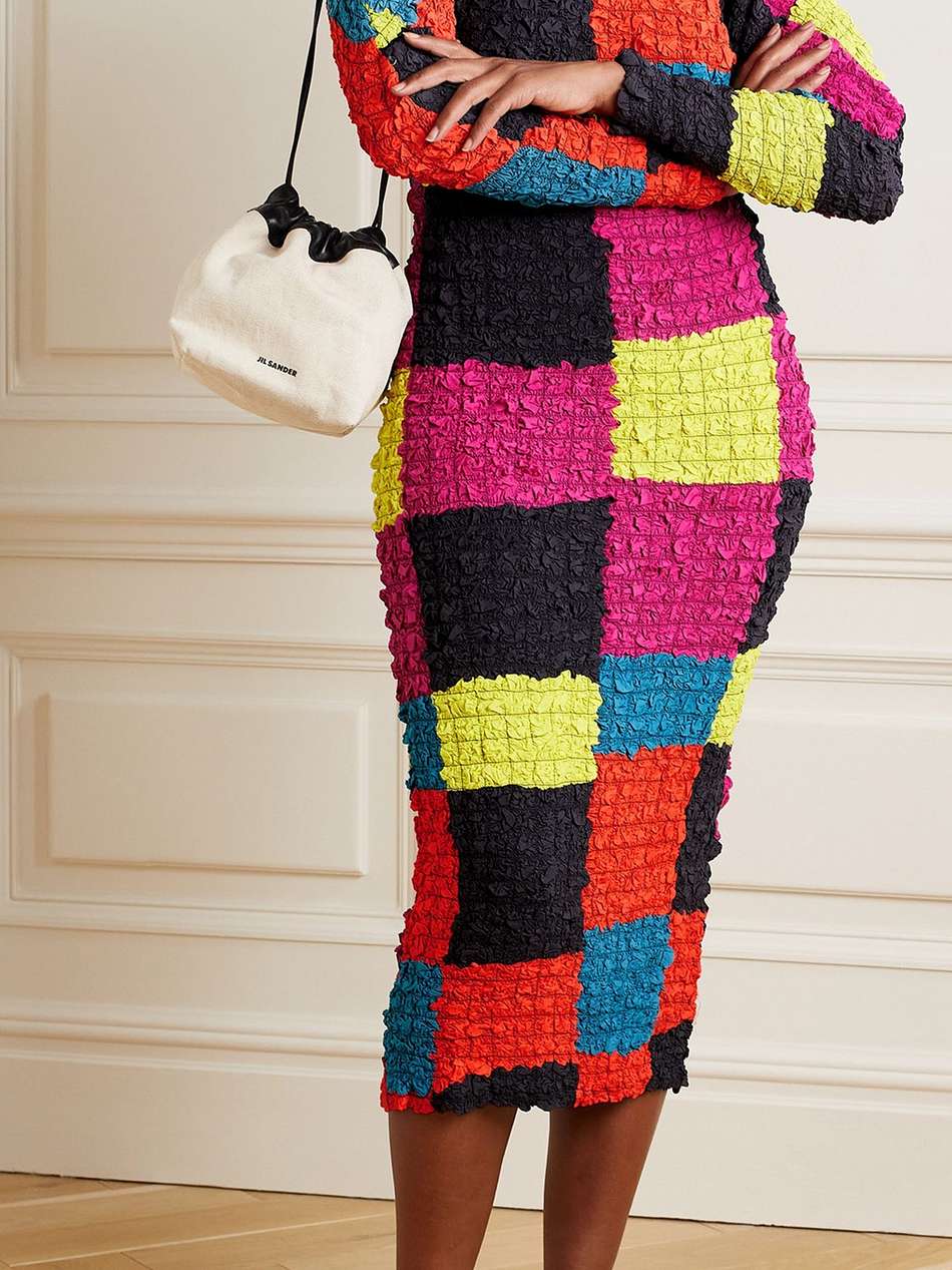 kassia checked tencel™ modal-cloqué midi dress