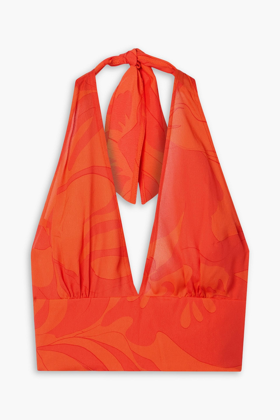 Etro Cropped Printed Crepe Halterneck Top In Papaya
