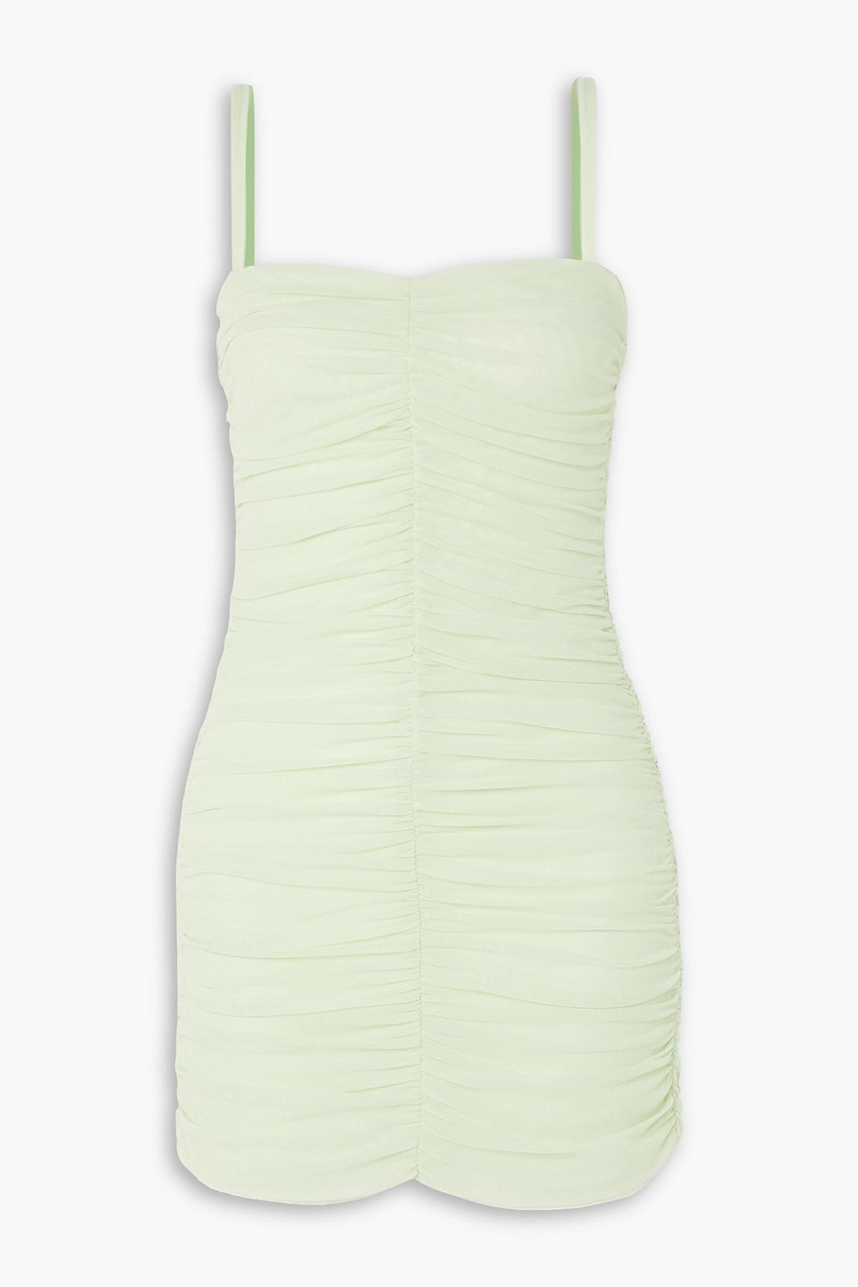 Marysia Vendue Ruched Stretch-tulle Mini Dress In Light Green