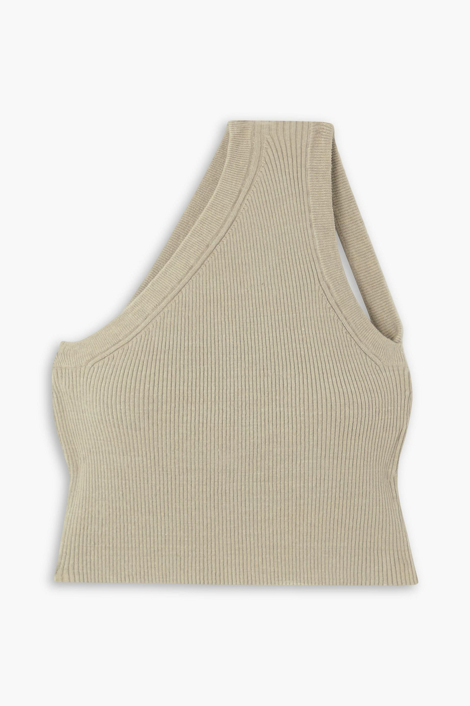 Jacquemus Ascu Open-back One-shoulder Ribbed Linen-blend Top In Mushroom