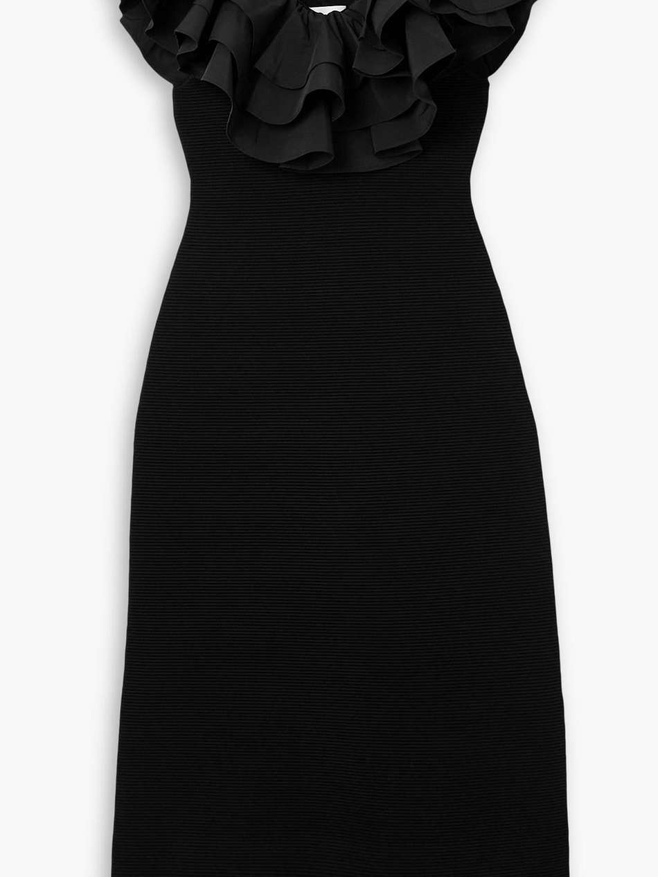 transcendent ruffled taffeta and ribbed-knit midi dress
