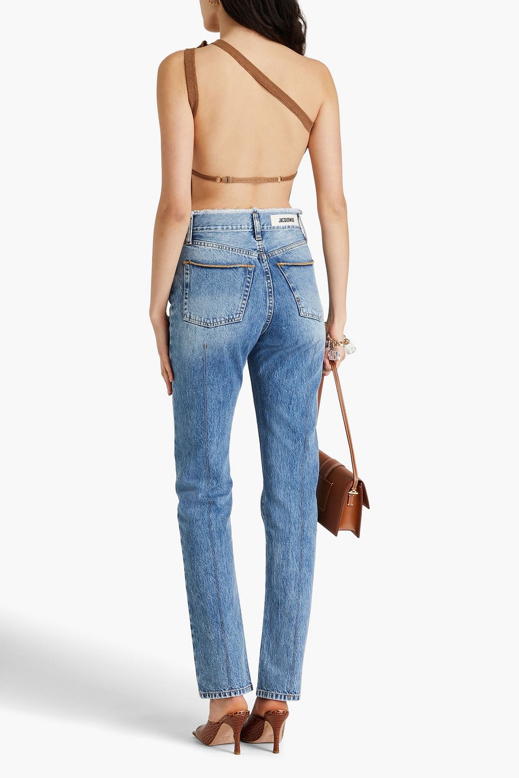 JACQUEMUS Ascu one-shoulder ribbed linen-blend top
