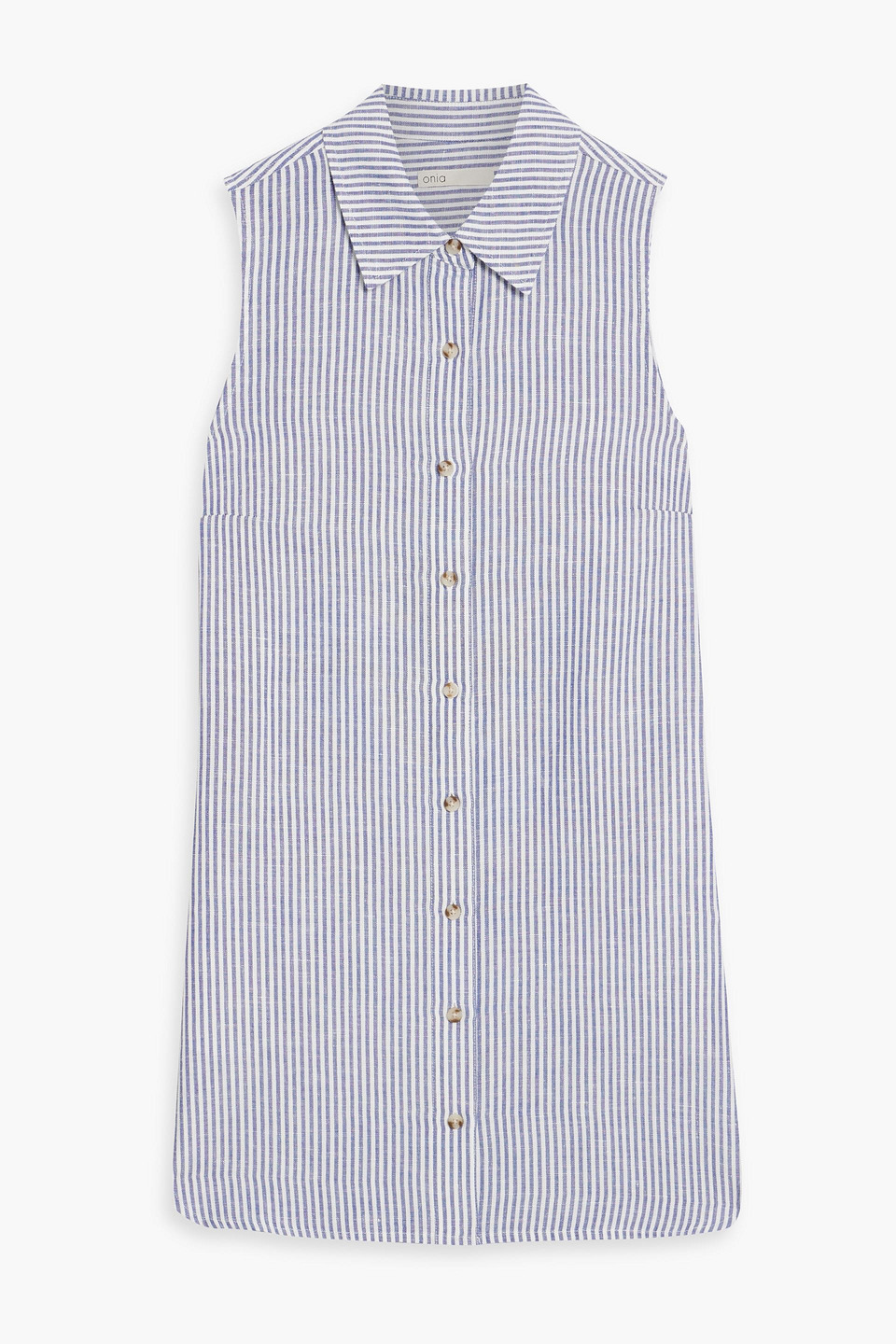 Onia Striped Linen And Lyocell-blend Mini Shirt Dress In Blue