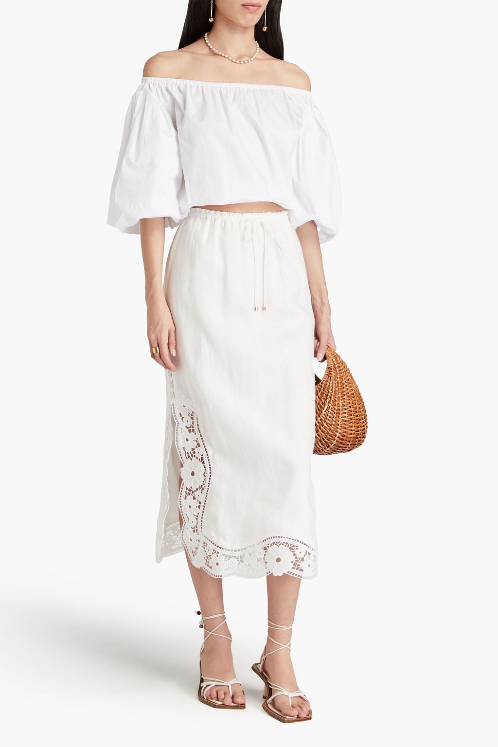 ZIMMERMANN Broderie anglaise linen midi skirt