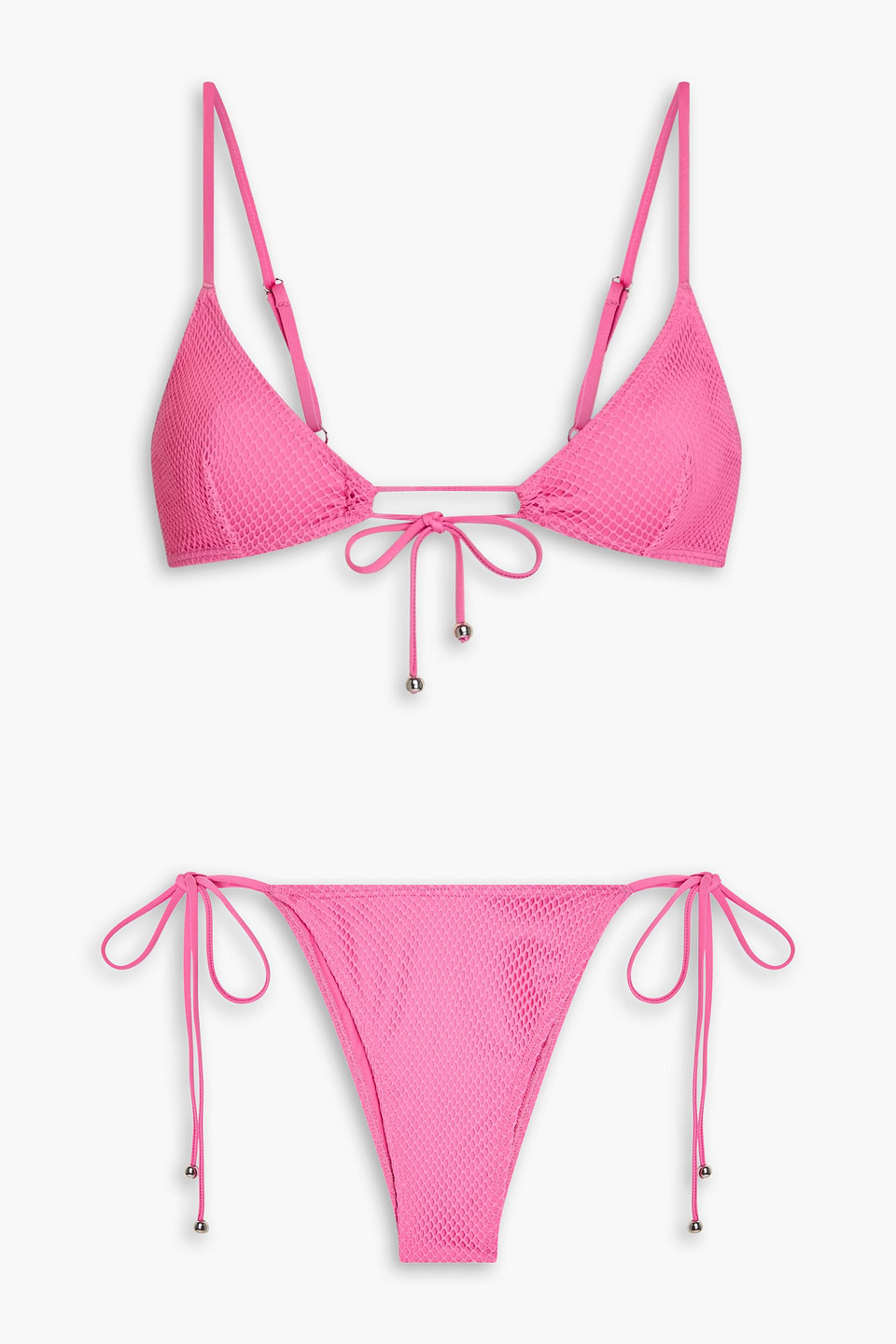 Leslie Amon Filippa Embellished Stretch-mesh Bikini In Bubblegum