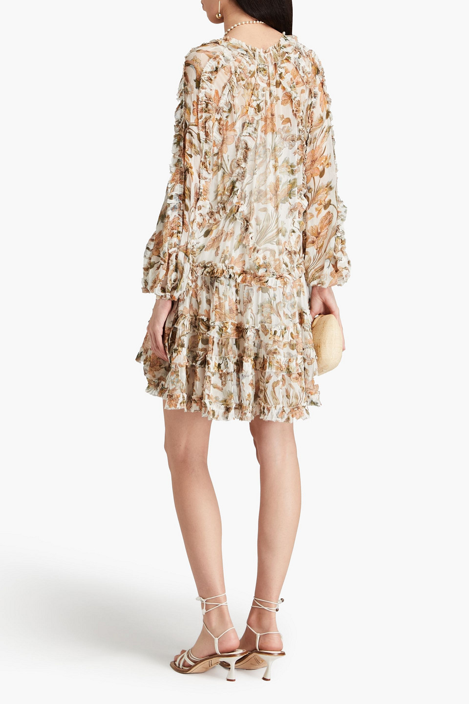 Zimmermann Floral-print Crepon Mini Dress In Ivory