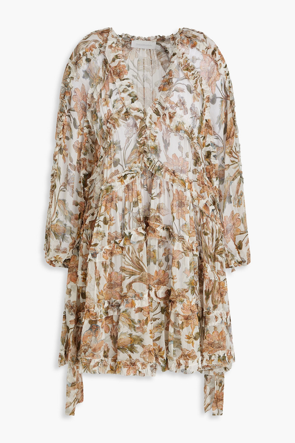 Zimmermann Floral-print Crepon Mini Dress In Ivory