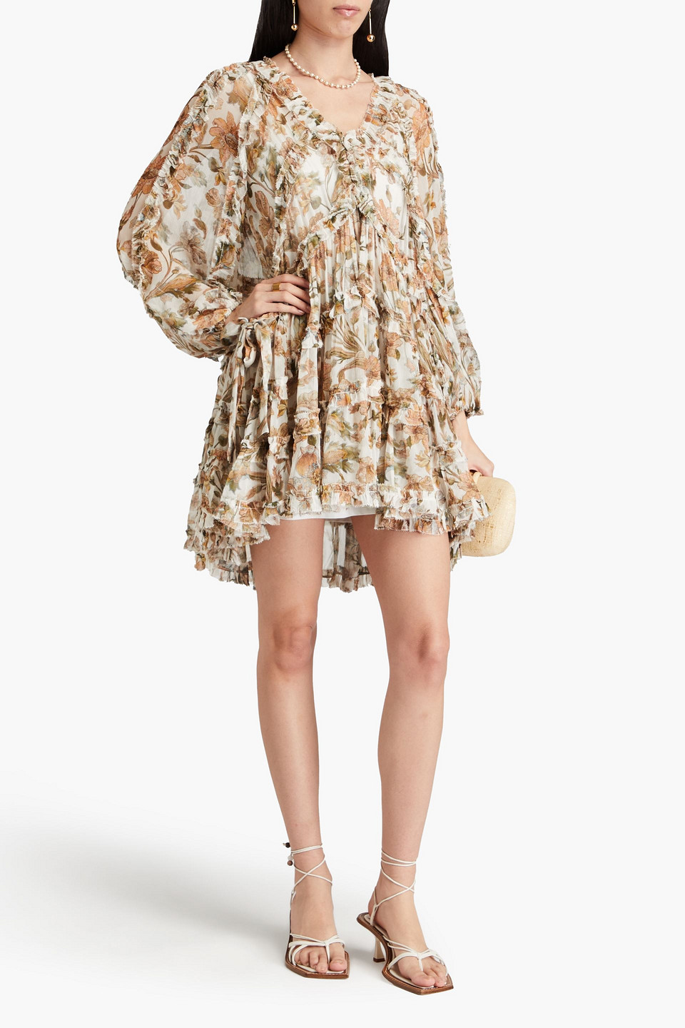Zimmermann Floral-print Crepon Mini Dress In Ivory