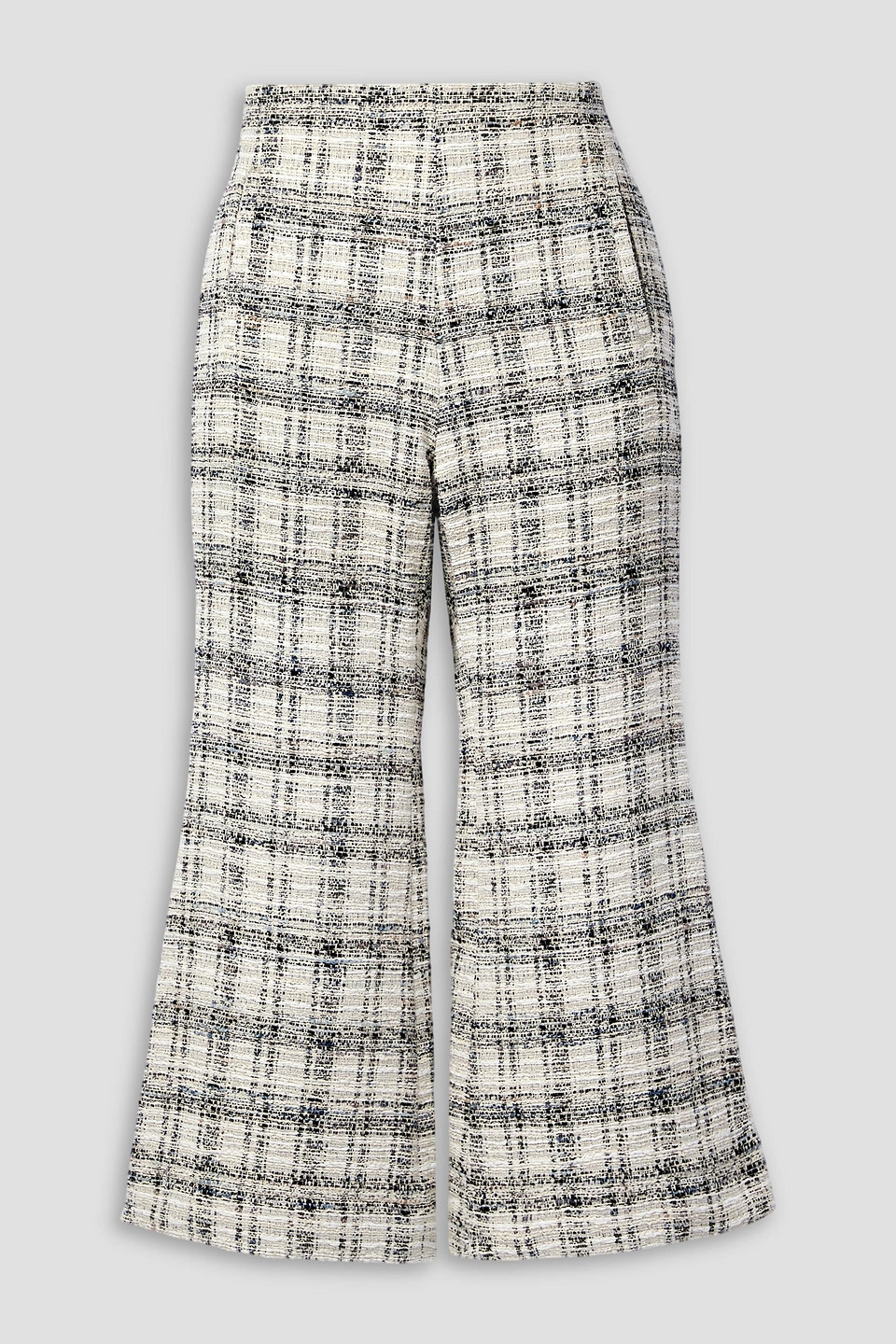 Cropped checked cotton-blend bouclé flared trousers