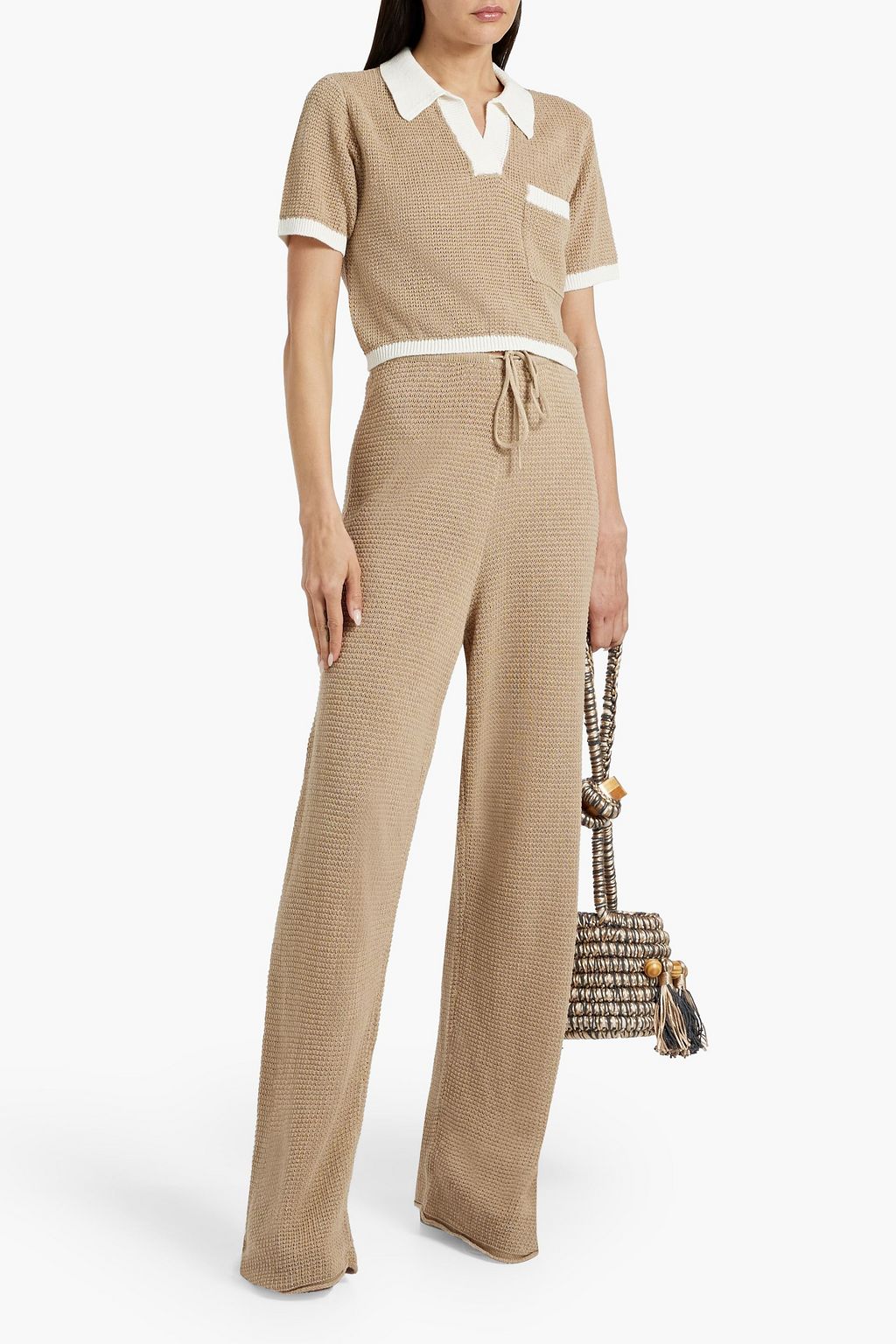 ONIA Cropped two-tone linen polo shirt