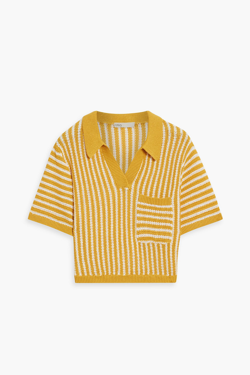 Onia Linen Knit Cropped Polo Shirt In Mustard