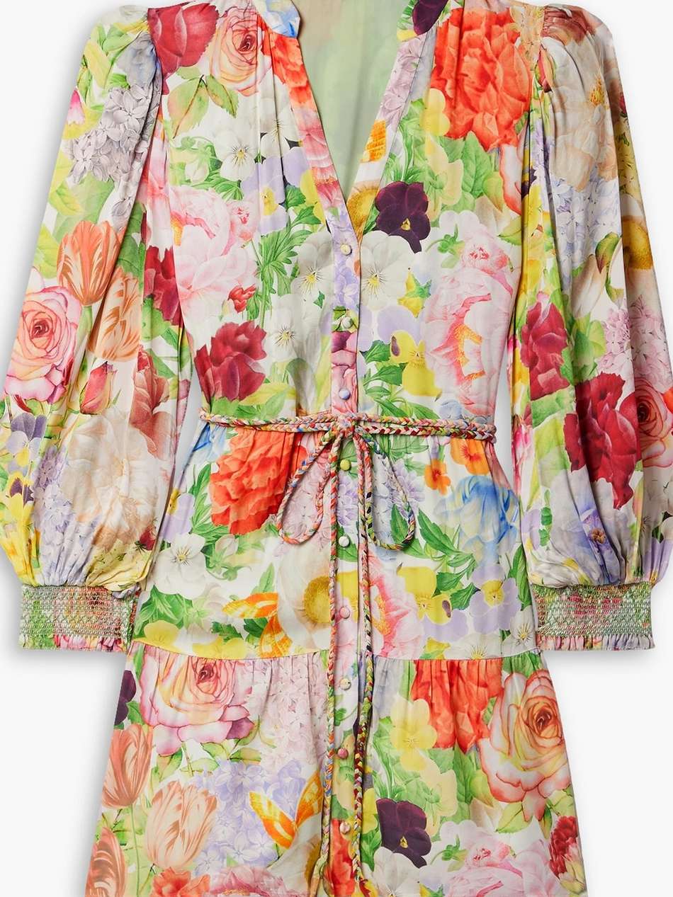 antonette belted floral-print satin mini dress