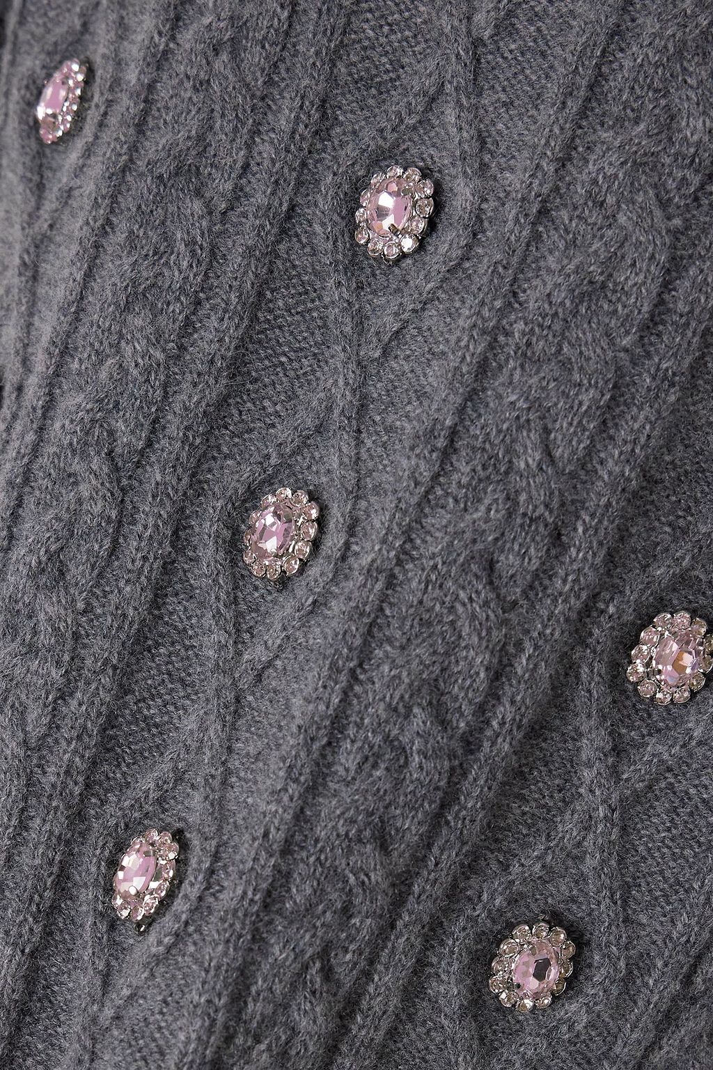 RABANNE Crystal-embellished cable-knit wool and cashmere-blend sweater