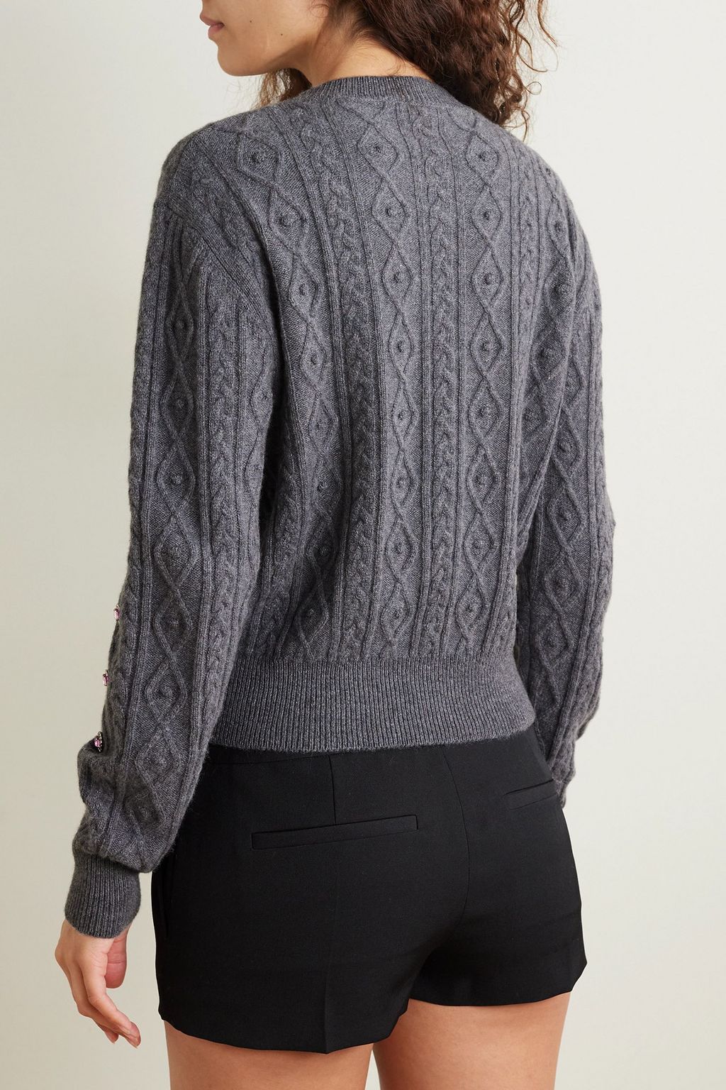 RABANNE Crystal-embellished cable-knit wool and cashmere-blend sweater
