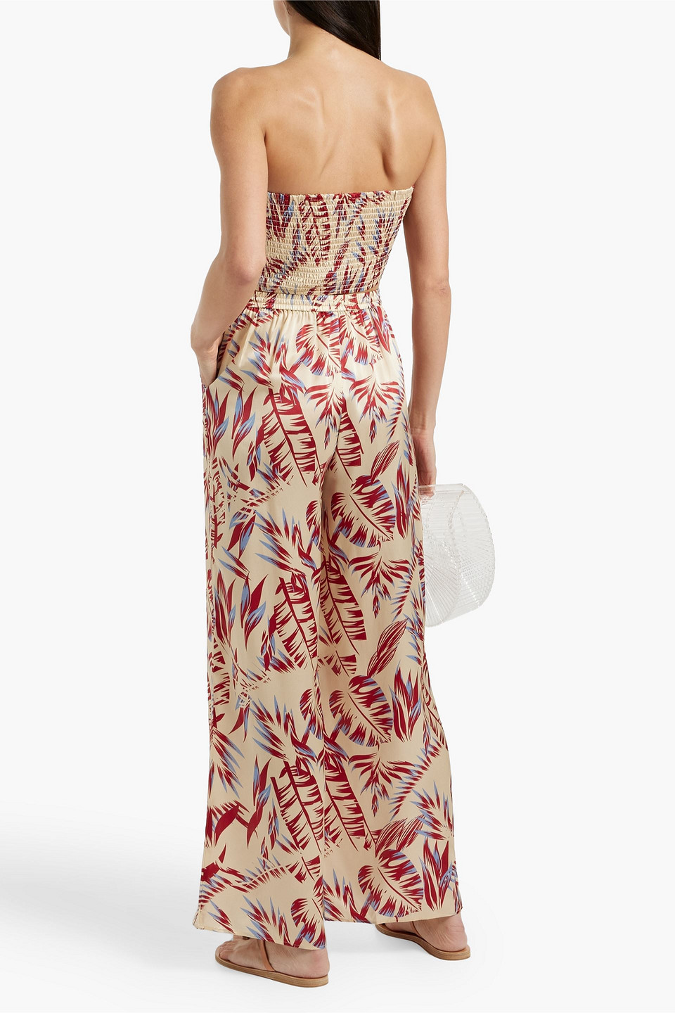 Onia Silk Wide Leg Drawstring Pants Tan Multi In Cream