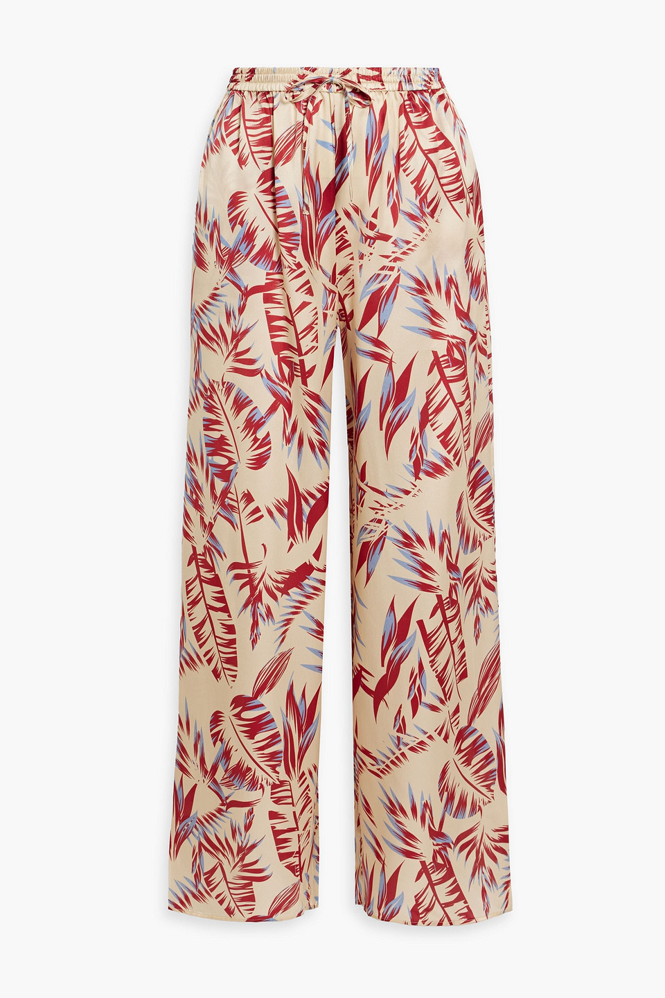 Onia Silk Wide Leg Drawstring Pants Tan Multi In Cream