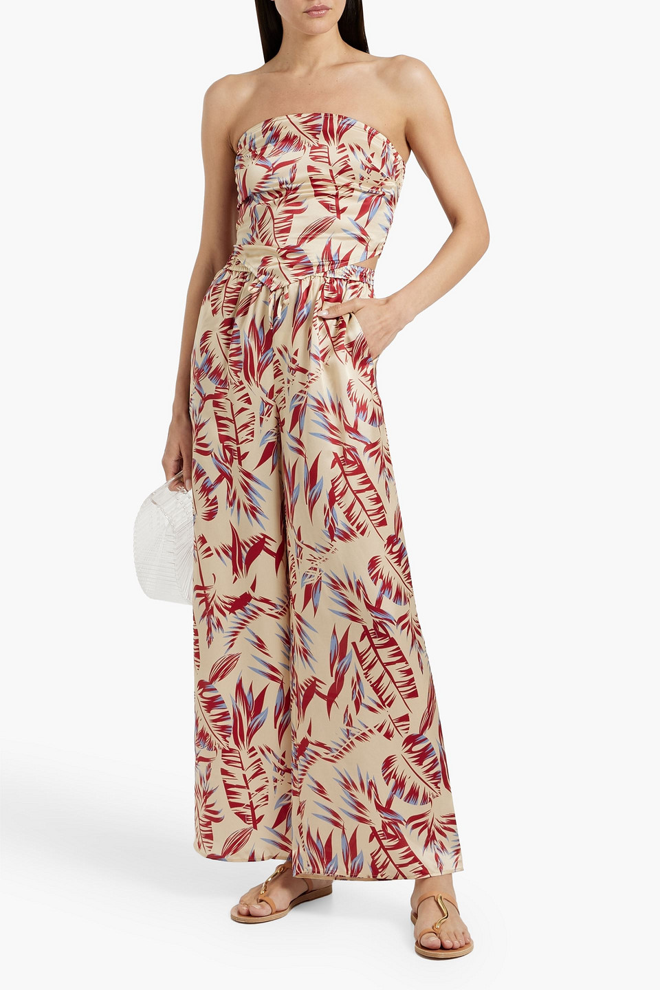 Onia Silk Wide Leg Drawstring Pants Tan Multi In Cream