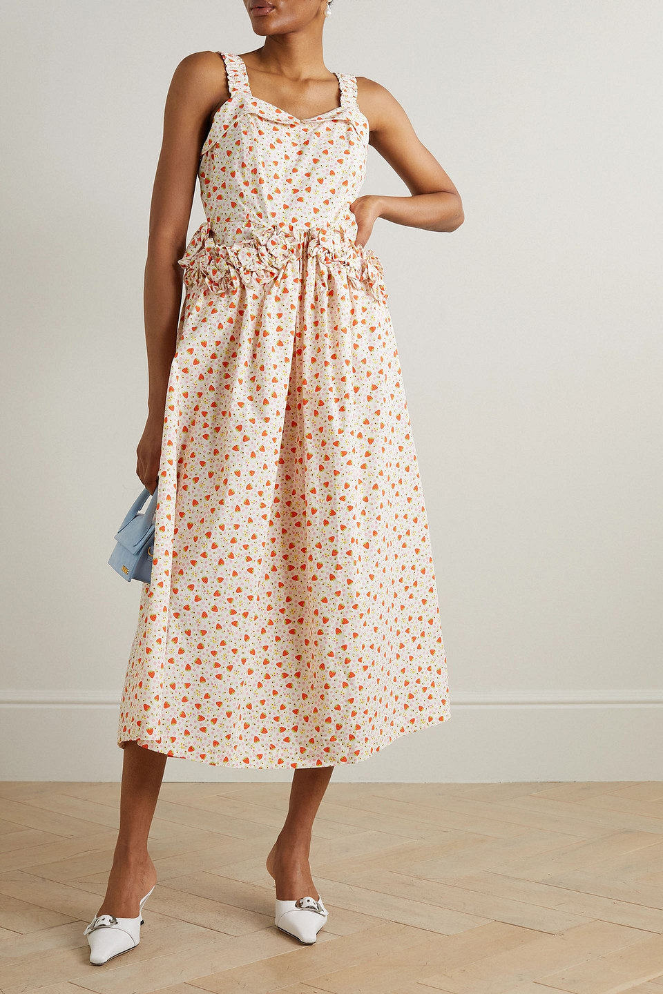 BATSHEVA FARLEY RUFFLED PRINTED COTTON-POPLIN MIDI DRESS