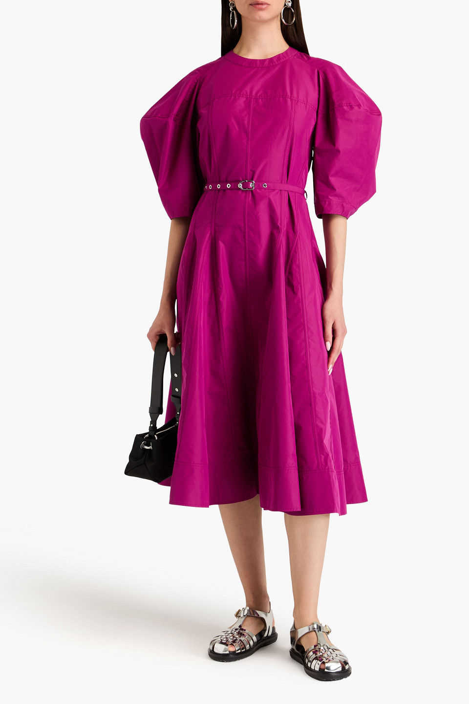 3.1 Phillip Lim Belted Cotton-blend Poplin Midi Dress In Magenta