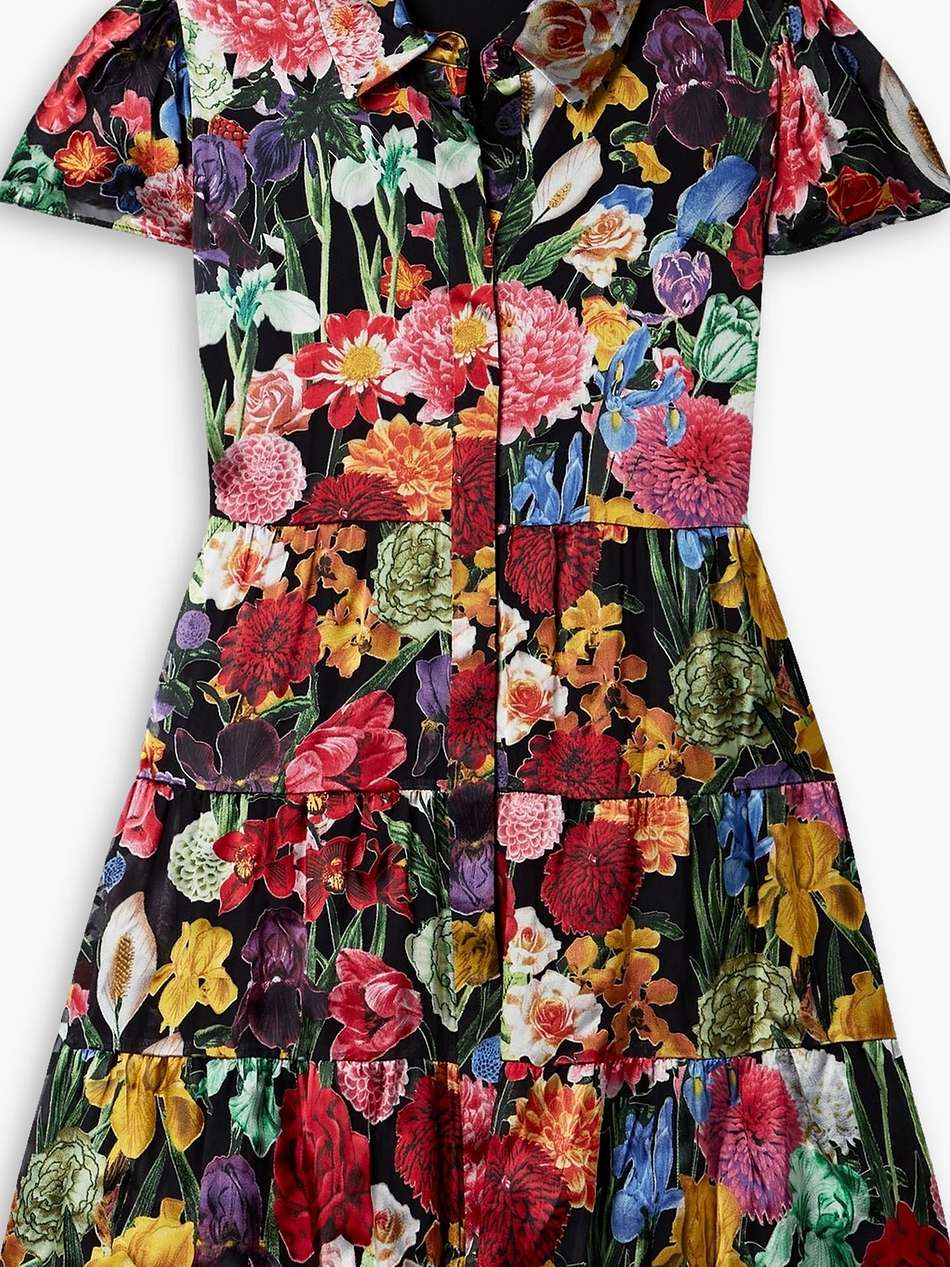 meeko tiered floral-print satin and crepe de chine mini dress