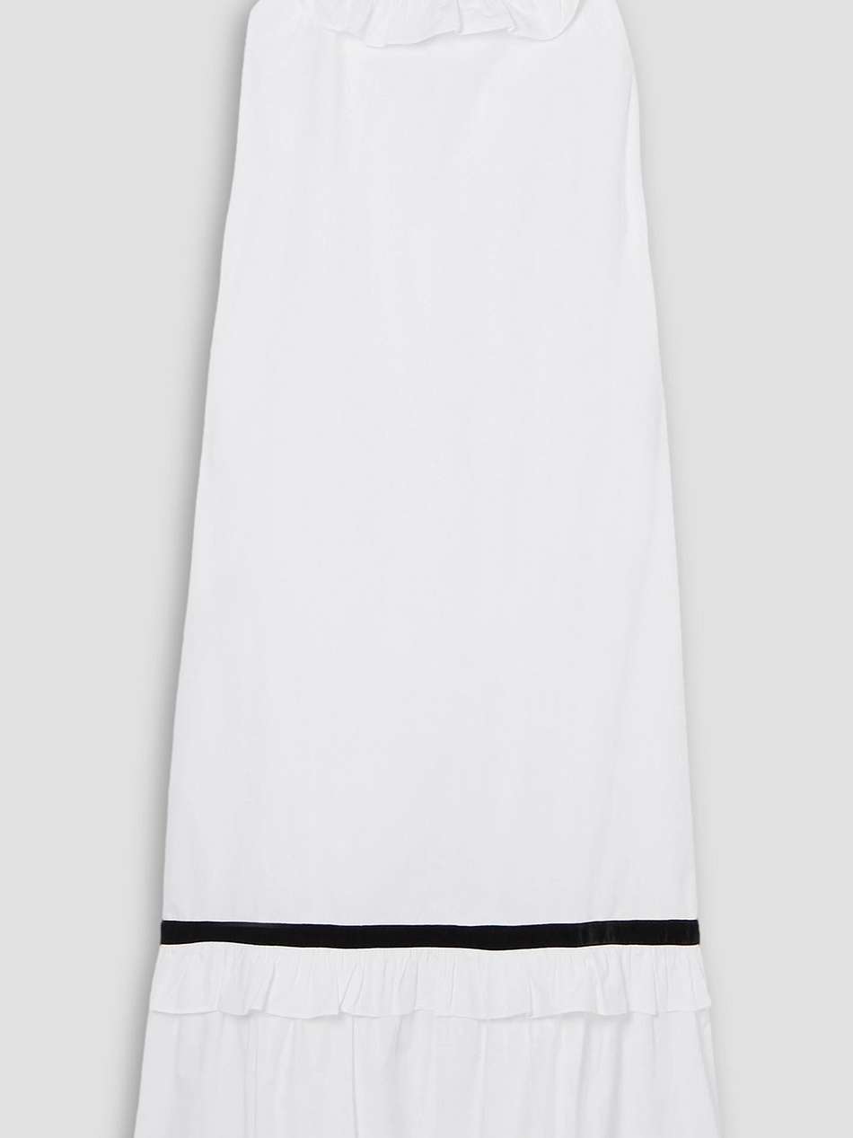 yeva ruffled tiered velvet-trimmed cotton-poplin midi dress