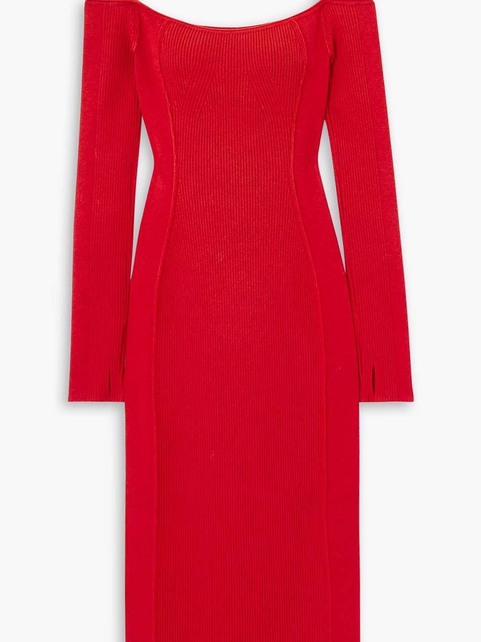 sierra embellished ribbed-knit midi dress