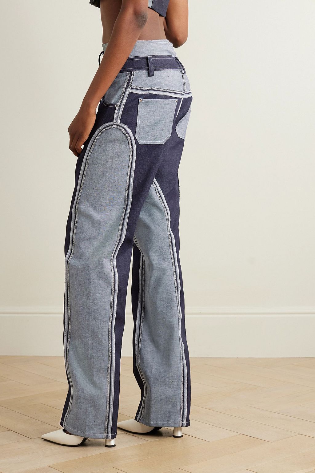 TOLU COKER Two-tone high-rise straight-leg jeans