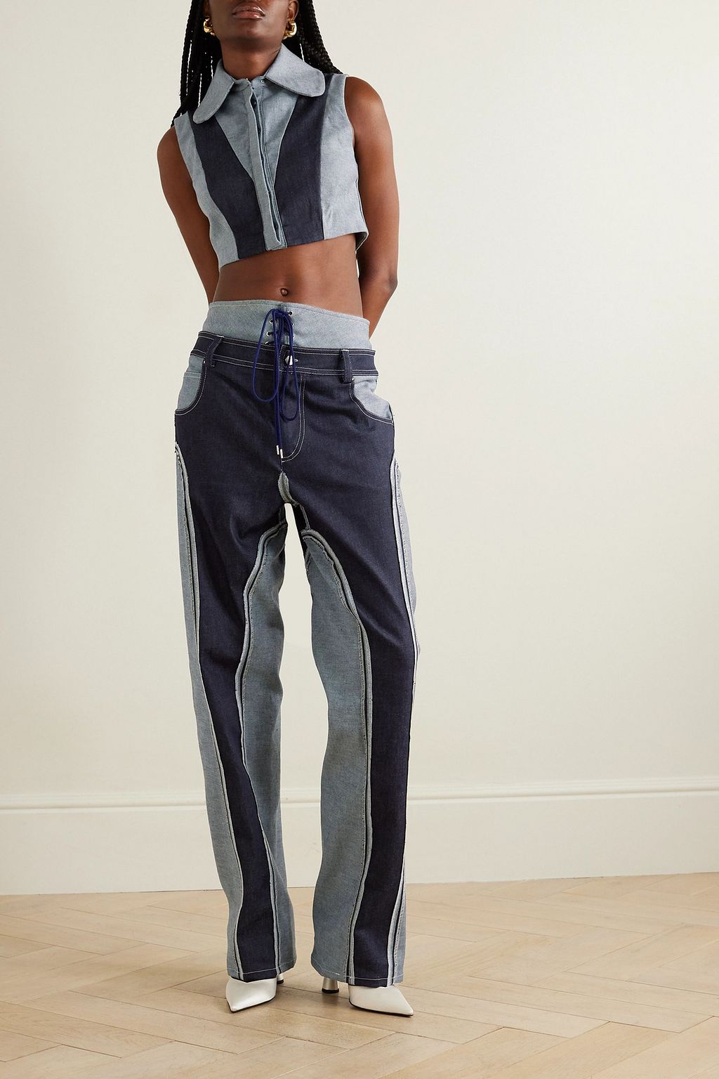 TOLU COKER Two-tone high-rise straight-leg jeans