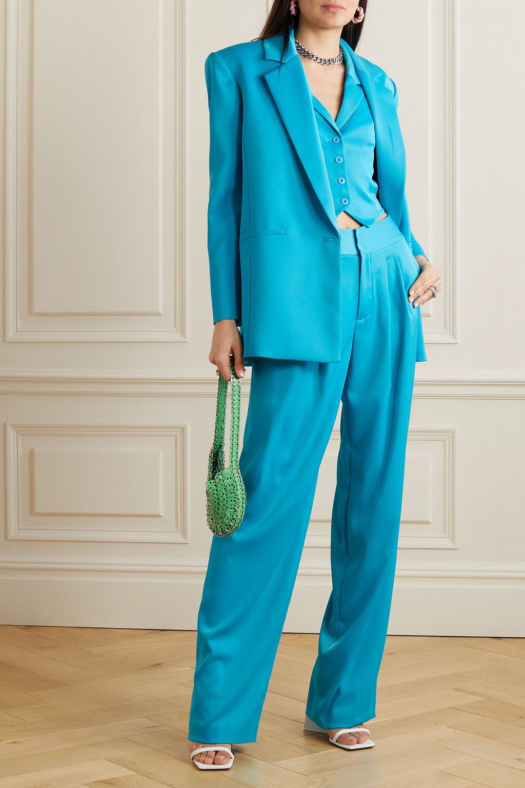 ALICE + OLIVIA فيست Donna من ساتان كريب بياقة هالتر الدائرية