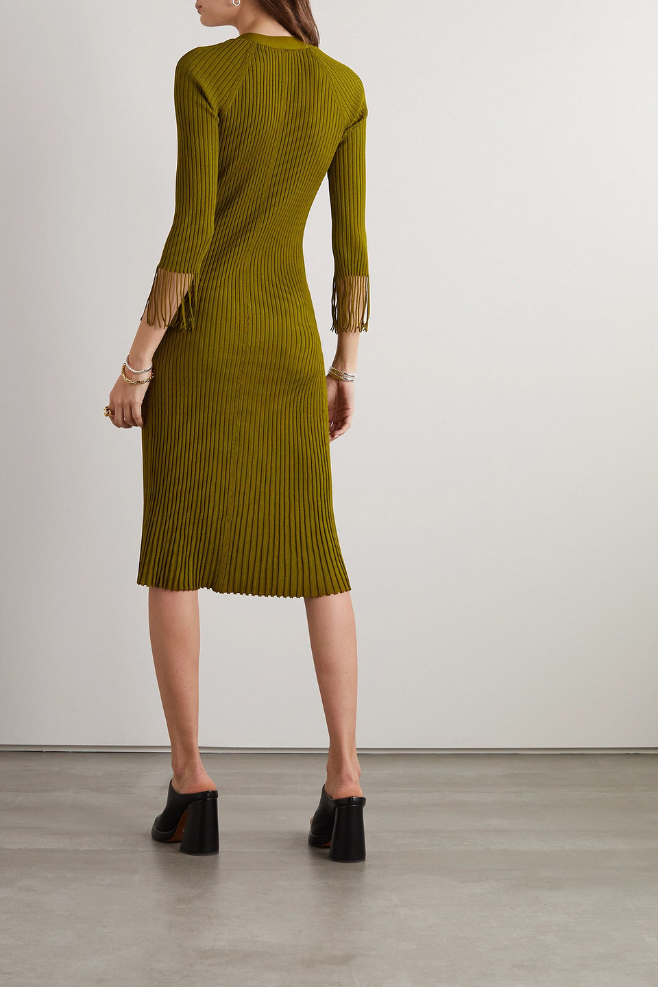 PROENZA SCHOULER FRINGED RIBBED-KNIT MIDI DRESS 