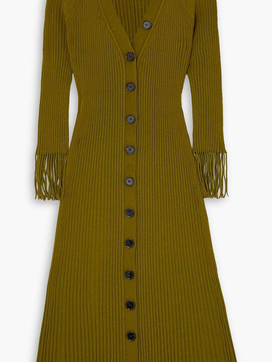 fringed ribbed-knit midi dress