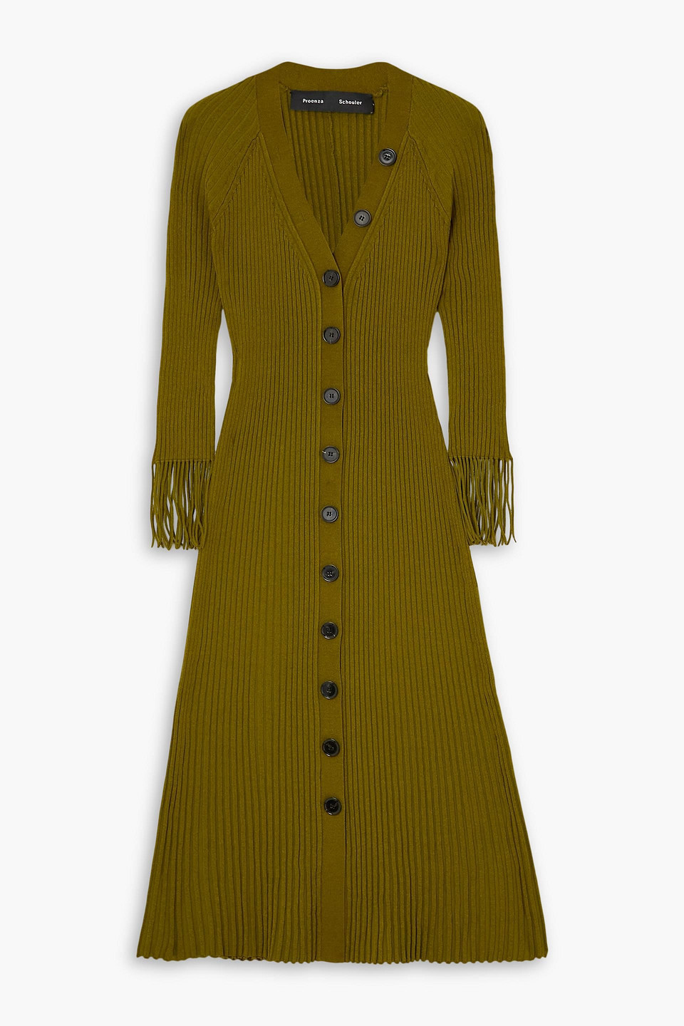Proenza Schouler Fringed Ribbed-knit Midi Dress In Army Green