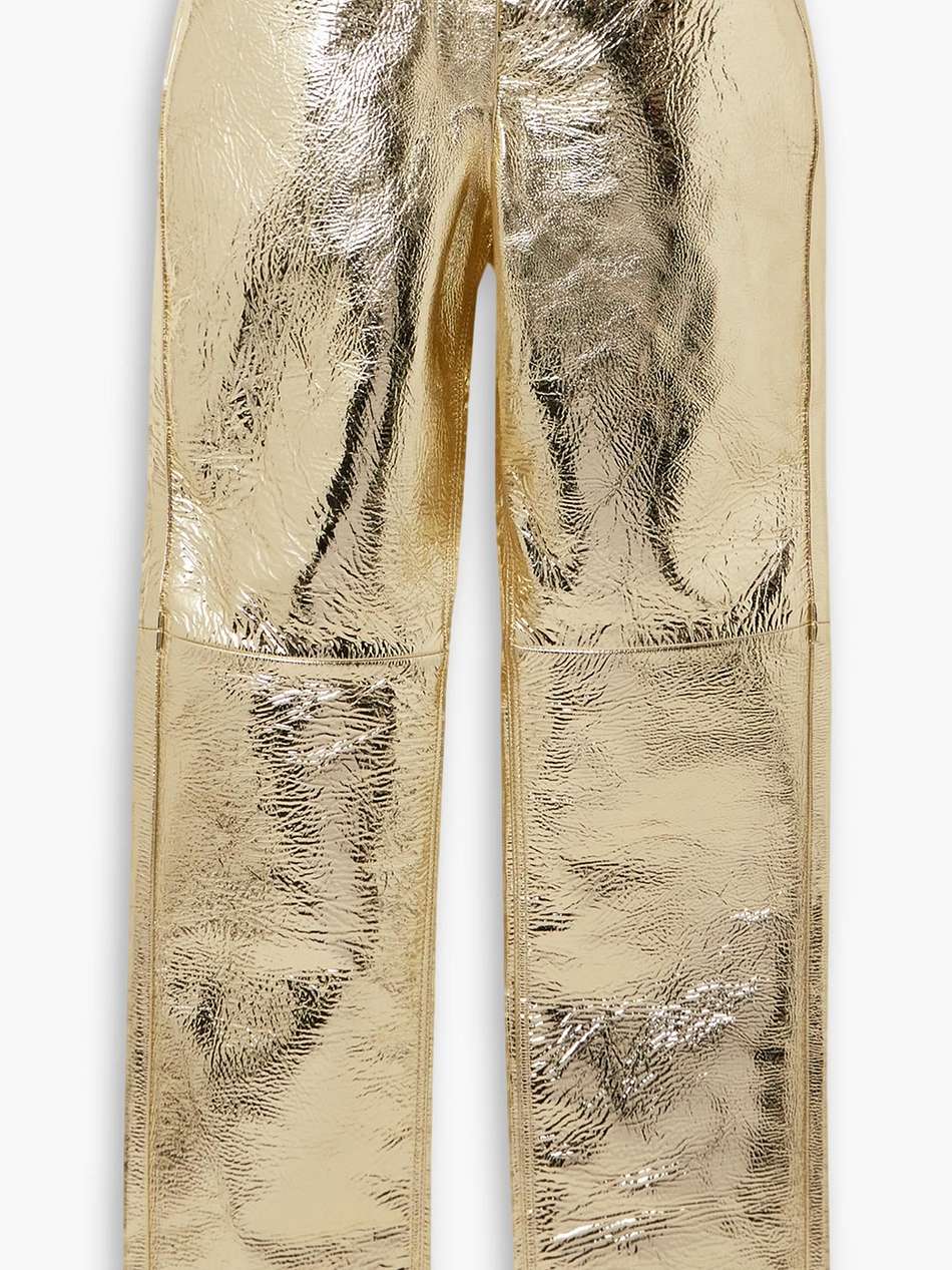 metallic leather straight-leg pants