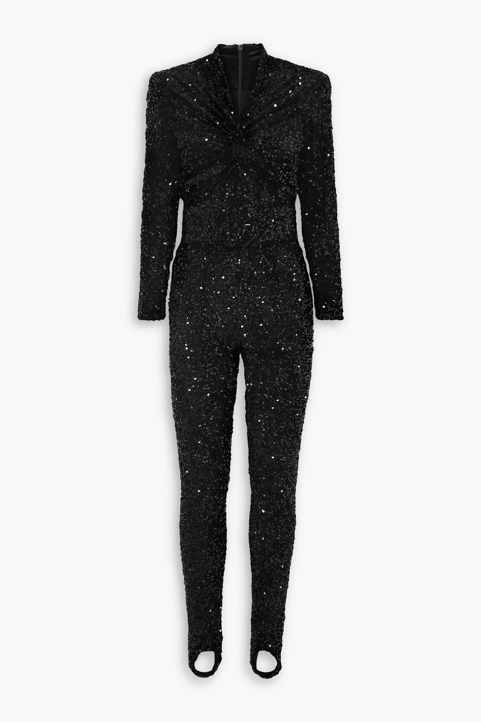 Richard Quinn Twist-front Sequined Stretch-jersey Stirrup Jumpsuit In Black