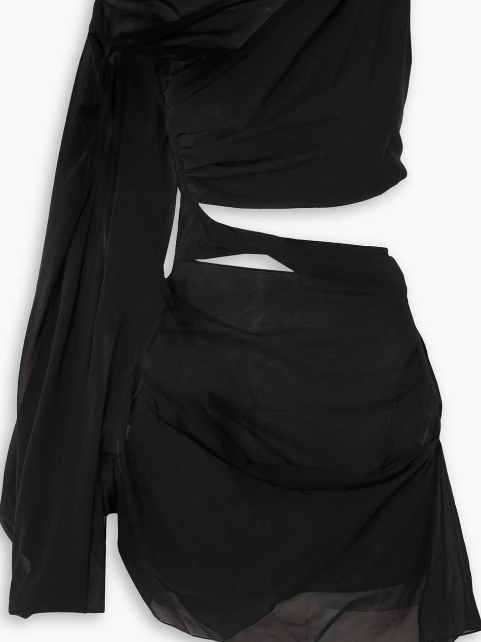 one-sleeve cutout silk-blend crepe de chine mini dress