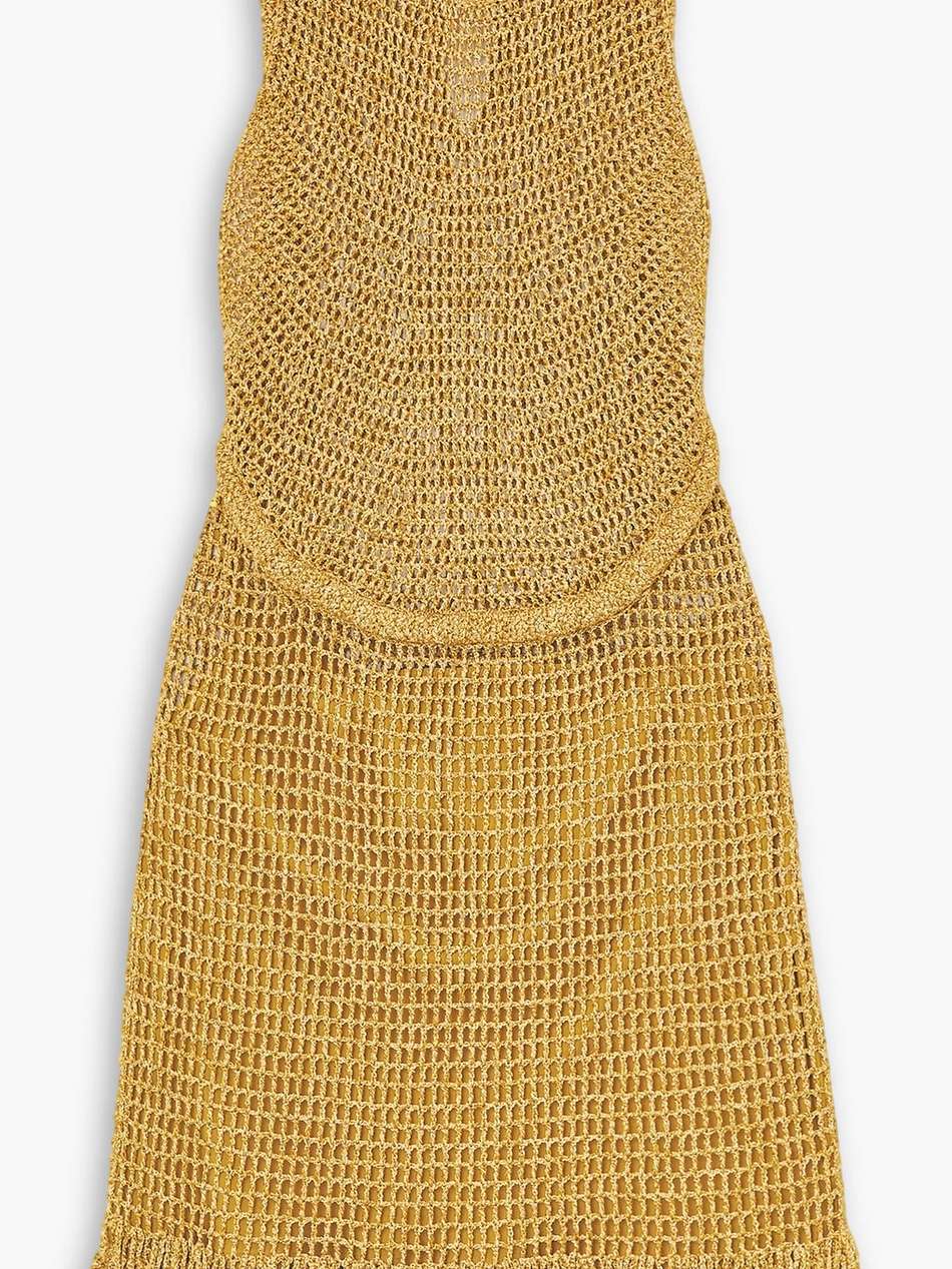 fringed metallic crocheted dress