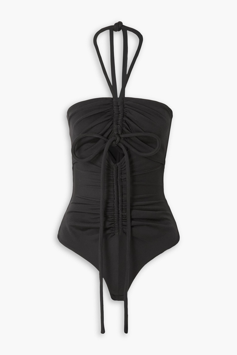 Proenza Schouler Cutout Ruched Stretch-jersey Halterneck Bodysuit In Black