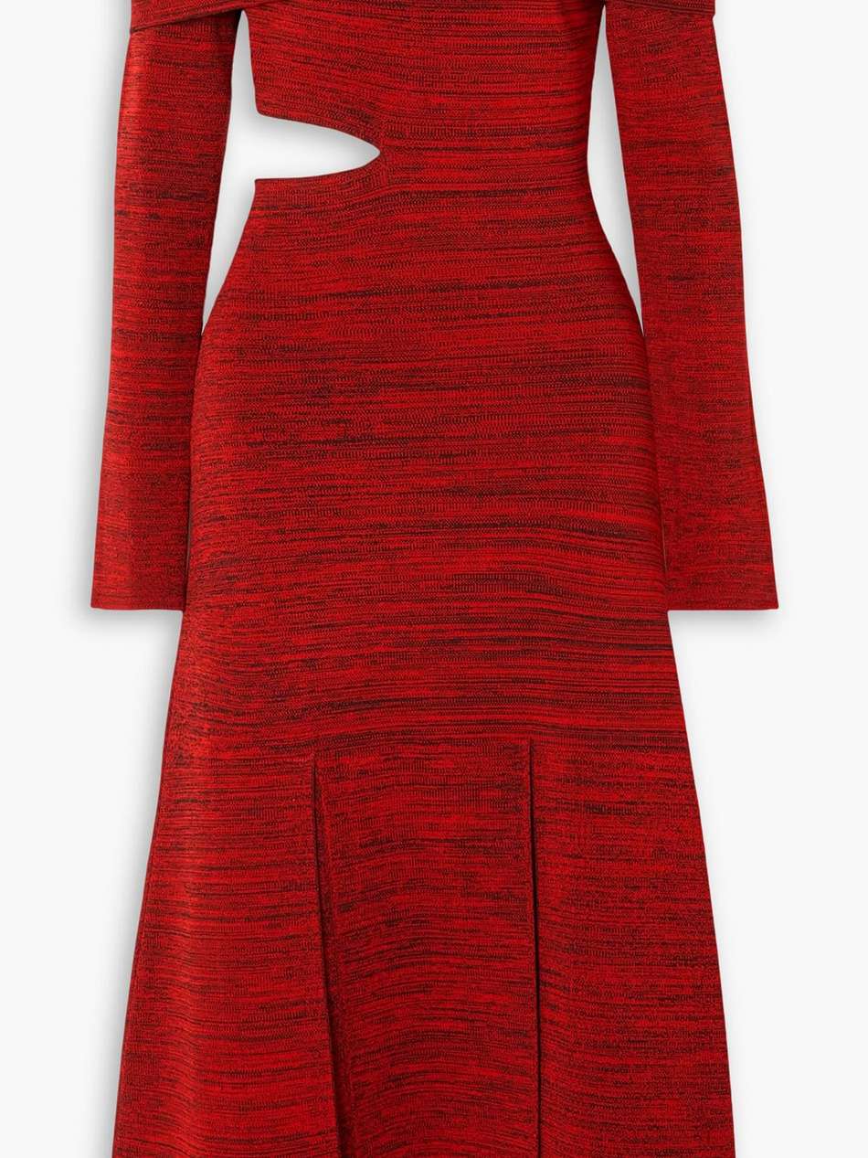 off-the-shoulder cutout stretch-knit midi dress