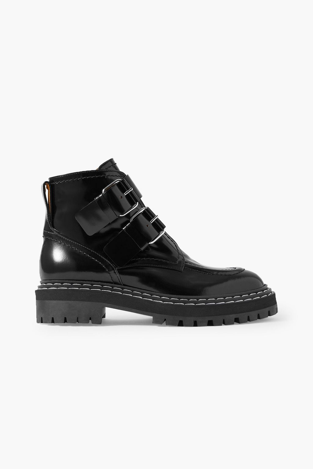 PROENZA SCHOULER Buckled glossed leather ankle boots THE OUTNET