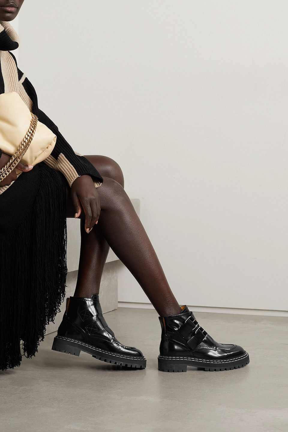 PROENZA SCHOULER BUCKLED GLOSSED-LEATHER ANKLE BOOTS
