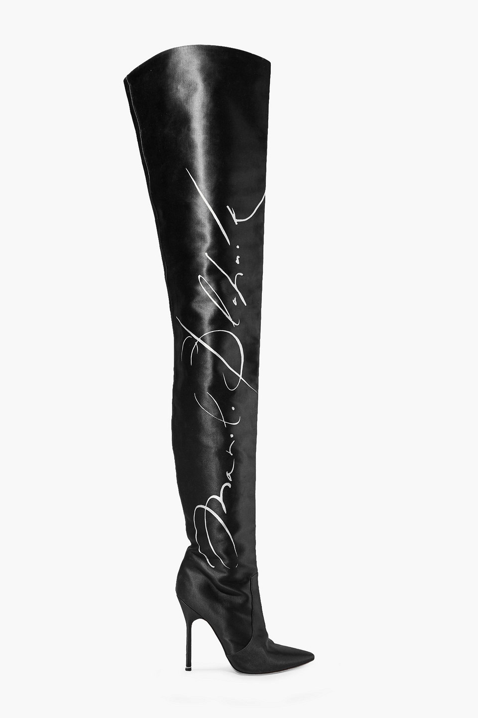 Vetements Printed Satin Thigh Boots In Black